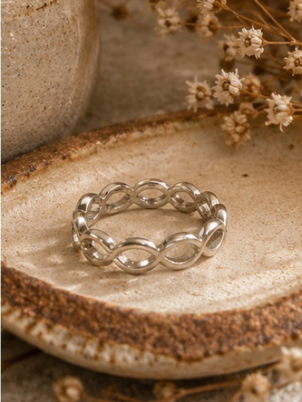 Infinity Link Eternity Band Ring Silver Size 8